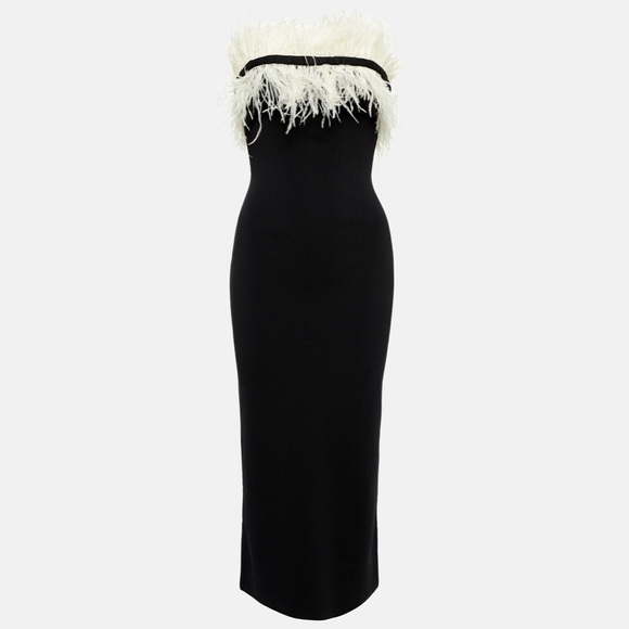 Stunning black/ivory Staud - Nellie feather-trimmed midi dress😍 - Picture 6 of 13
